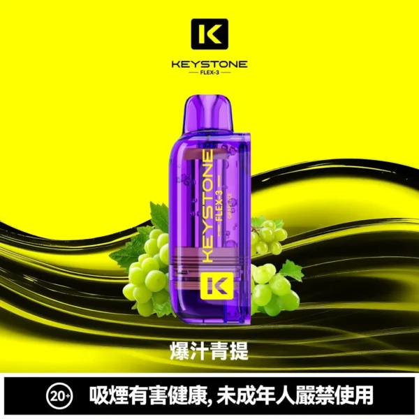 【買一盒煙彈送主機】KEYSTONE FLEX-3 鑰石 25000口拋棄式電子煙｜15ml透明可視油艙，支援三段功率調節與 Type-C充電