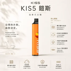 KIS5 鎧斯 6500口 拋棄式電子煙｜具備升級不漏油結構與順滑擊喉感，支援雙芯磁吸自由配與 Type-C 快充長效續航