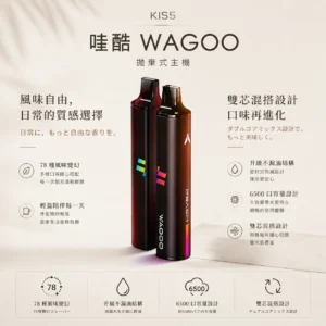 WAGOO 哇酷 KIS5 6500口 拋棄式電子煙｜具備升級不漏油結構與順滑擊喉感，支援雙芯磁吸混搭 78 種風味變幻