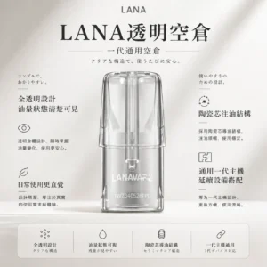 LANA 拉娜 一代通用透明空倉｜全透明設計讓殘油一目瞭然，搭載陶瓷芯注油不掉味並防漏再升級，完美通用一代主機
