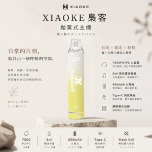 XIAOKE 梟客 7500口 拋棄式電子煙｜搭載網狀霧化技術與 8ml 長效油艙，具備 650mAh 電池並支援 Type-C 高效快充