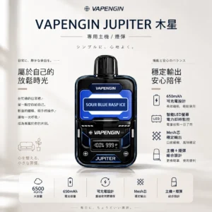 VAPENGIN JUPITER 木星 6500口 拋棄式電子煙（含主機+煙彈）｜配備智能 LED 螢幕電力監控與 650mAh 可充電長效續航，採用 Mesh 芯穩定輸出技術